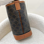 Celine Small Triomphe Bucket Bag in Triomphe Canvas, Tan Calfskin and GHW (Model: 191442CAS.04LU)