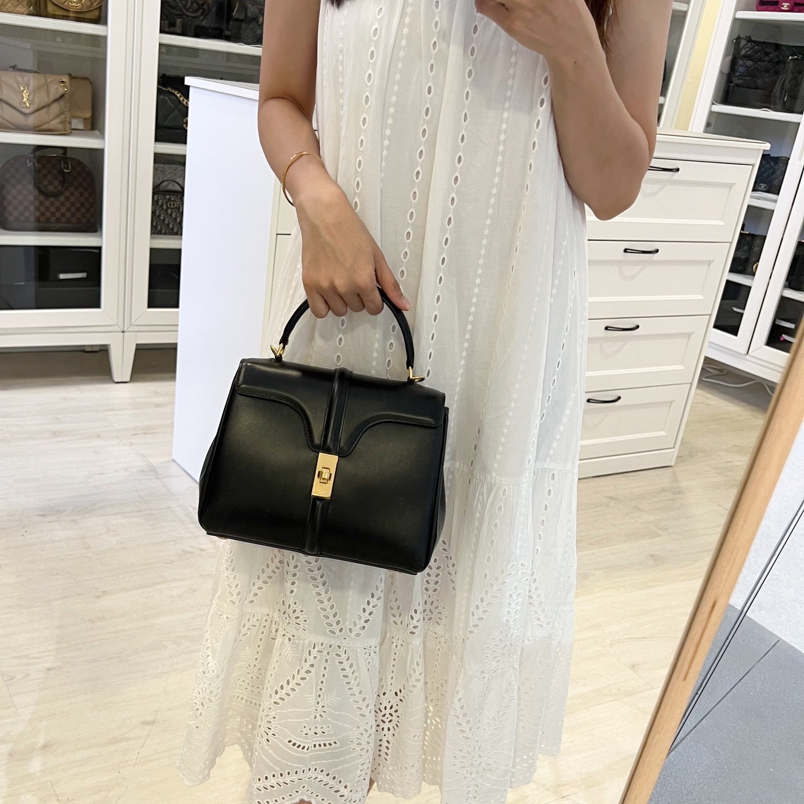 Celine Small 16 bag in Black Satinated Calfskin with GHW