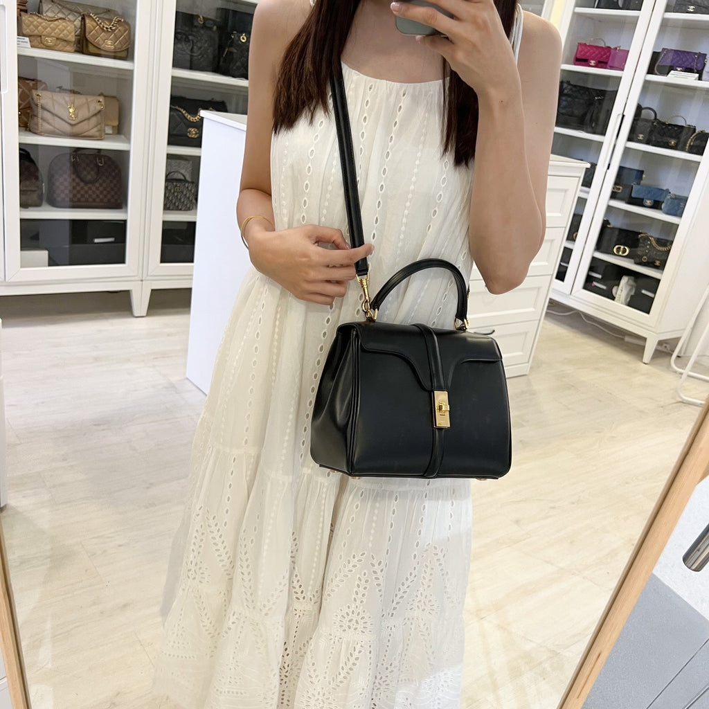 Celine Small 16 bag in Black Satinated Calfskin with GHW