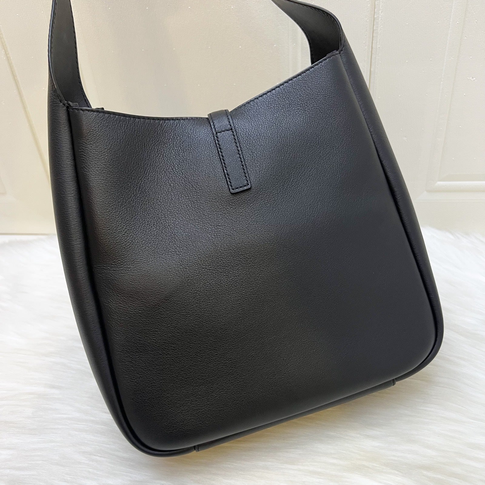 Saint Laurent YSL Small Le 5 À 7 Supple Hobo Bag in Black Grained Leather and GHW