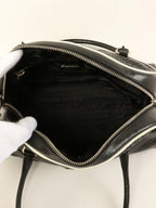 PRADA Punching Leather Logo Embossed Top Handle Bag Black