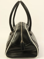 PRADA Punching Leather Logo Embossed Top Handle Bag Black