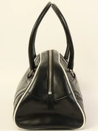 PRADA Punching Leather Logo Embossed Top Handle Bag Black