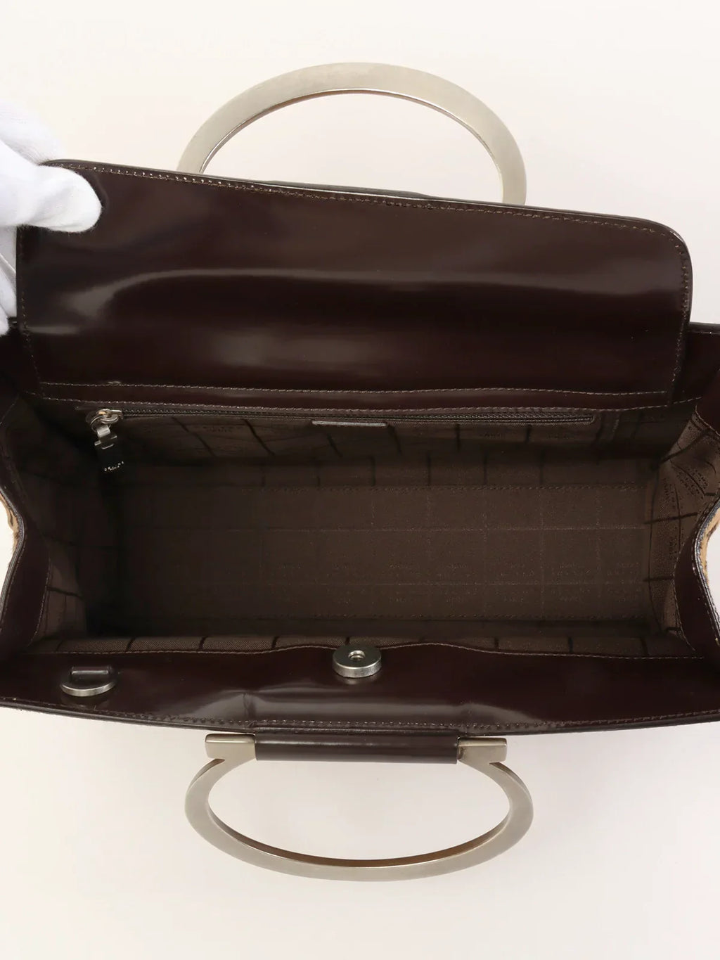 CELINE Unborn Calf C Macadam Pattern Top Handle Bag Beige/Dark Brown