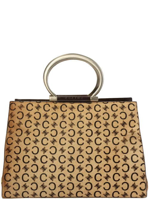 CELINE Unborn Calf C Macadam Pattern Top Handle Bag Beige/Dark Brown