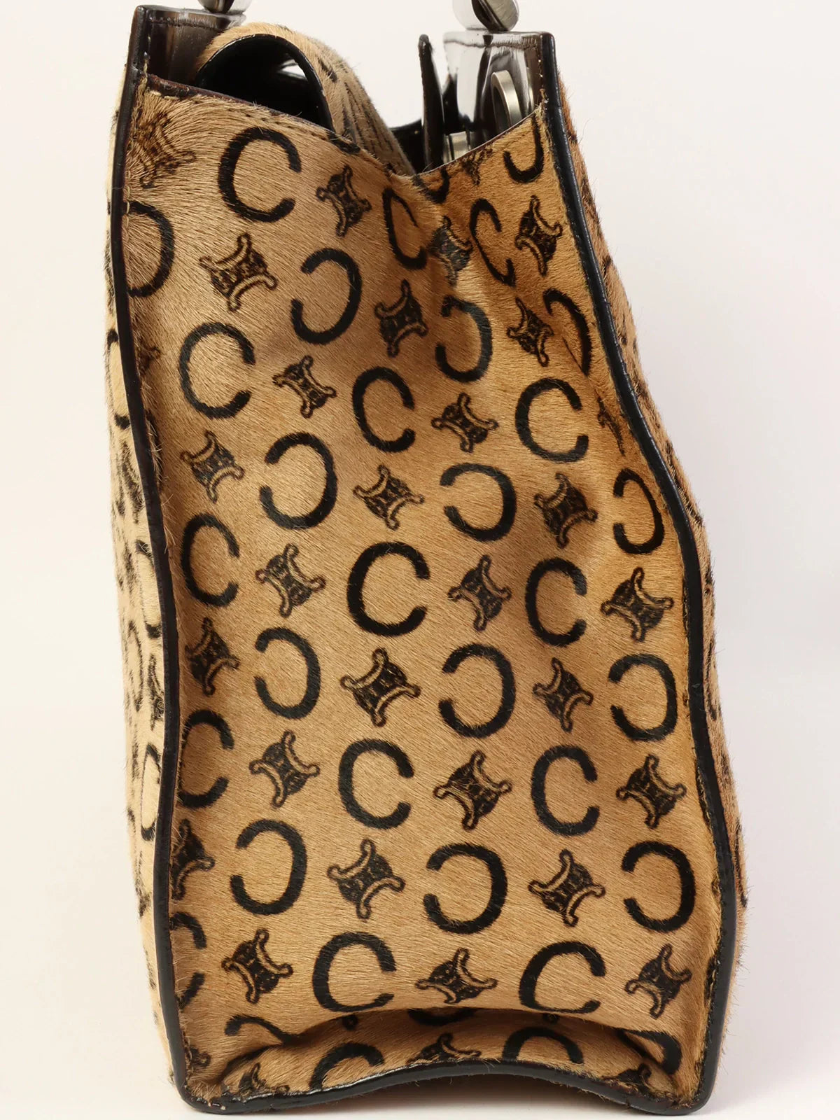 CELINE Unborn Calf C Macadam Pattern Top Handle Bag Beige/Dark Brown