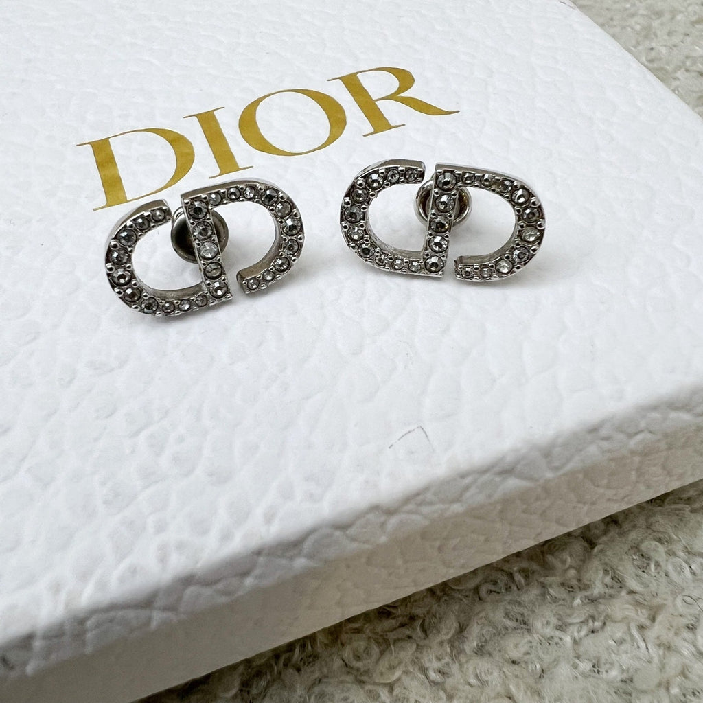 Dior CD Stud Earrings with Crystals in SHW