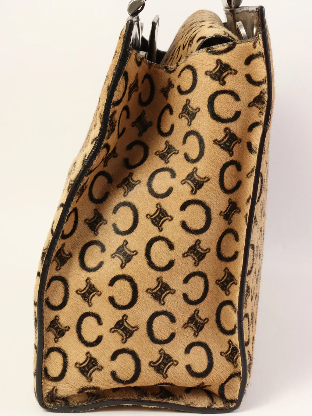 CELINE Unborn Calf C Macadam Pattern Top Handle Bag Beige/Dark Brown