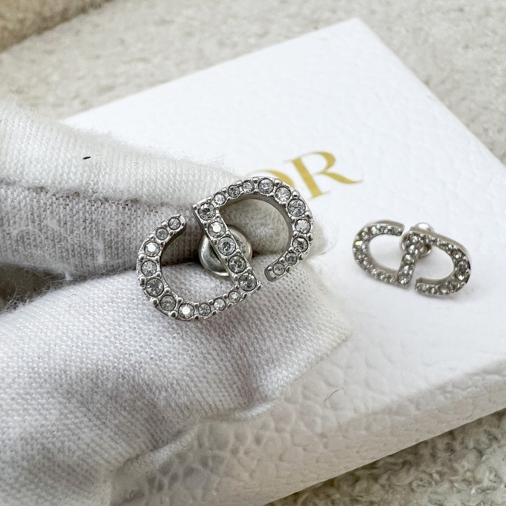 Dior CD Stud Earrings with Crystals in SHW