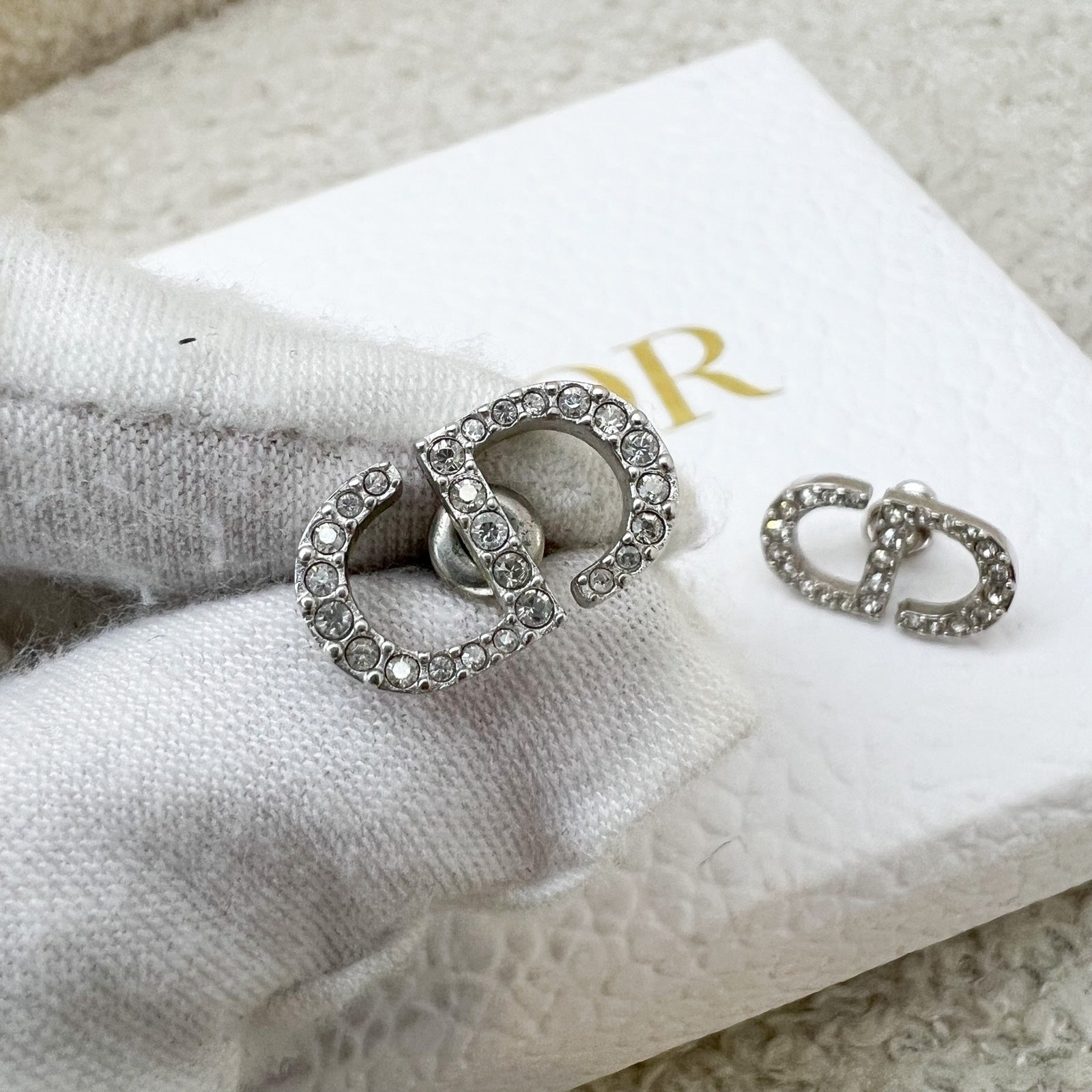 Dior CD Stud Earrings with Crystals in SHW