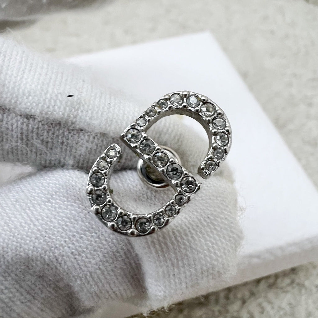 Dior CD Stud Earrings with Crystals in SHW