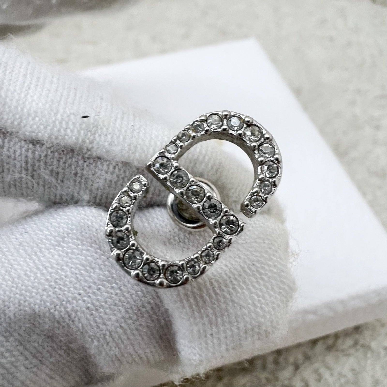 Dior CD Stud Earrings with Crystals in SHW