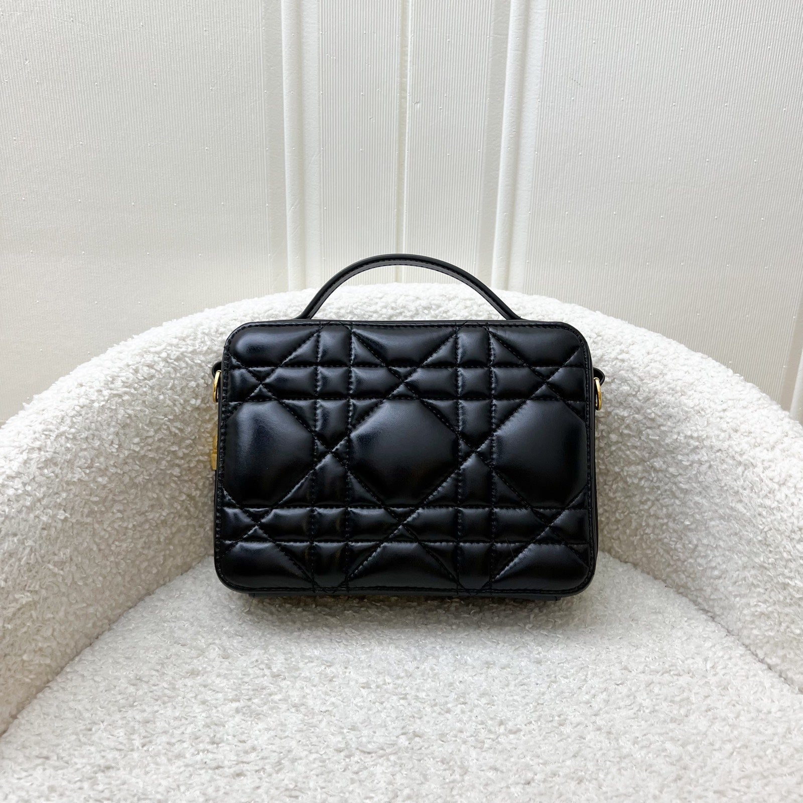 Dior Small Caro Box Bag in Black Quilted Macrocannage Calfskin and GHW