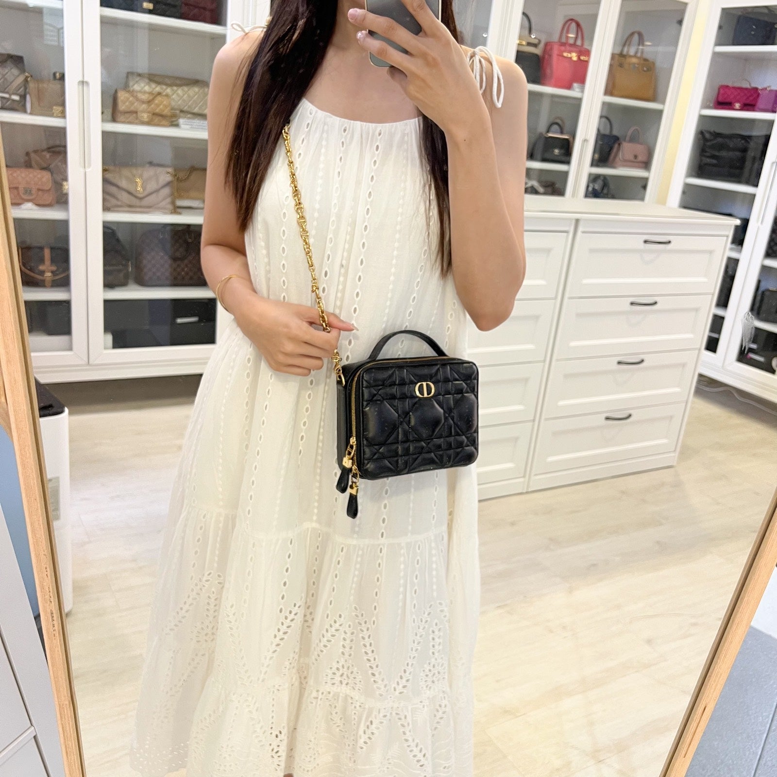 Dior Small Caro Box Bag in Black Quilted Macrocannage Calfskin and GHW