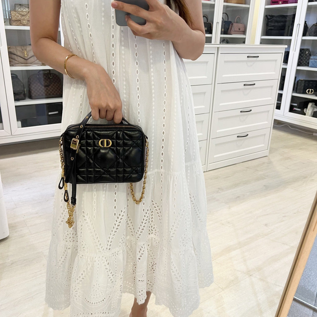 Dior Small Caro Box Bag in Black Quilted Macrocannage Calfskin and GHW