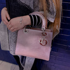CHRISTIAN DIOR Metallic Pink Microcannage Leather Medium Lady Dior Tote TWS