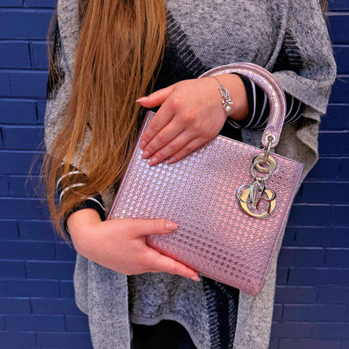 CHRISTIAN DIOR Metallic Pink Microcannage Leather Medium Lady Dior Tote TWS