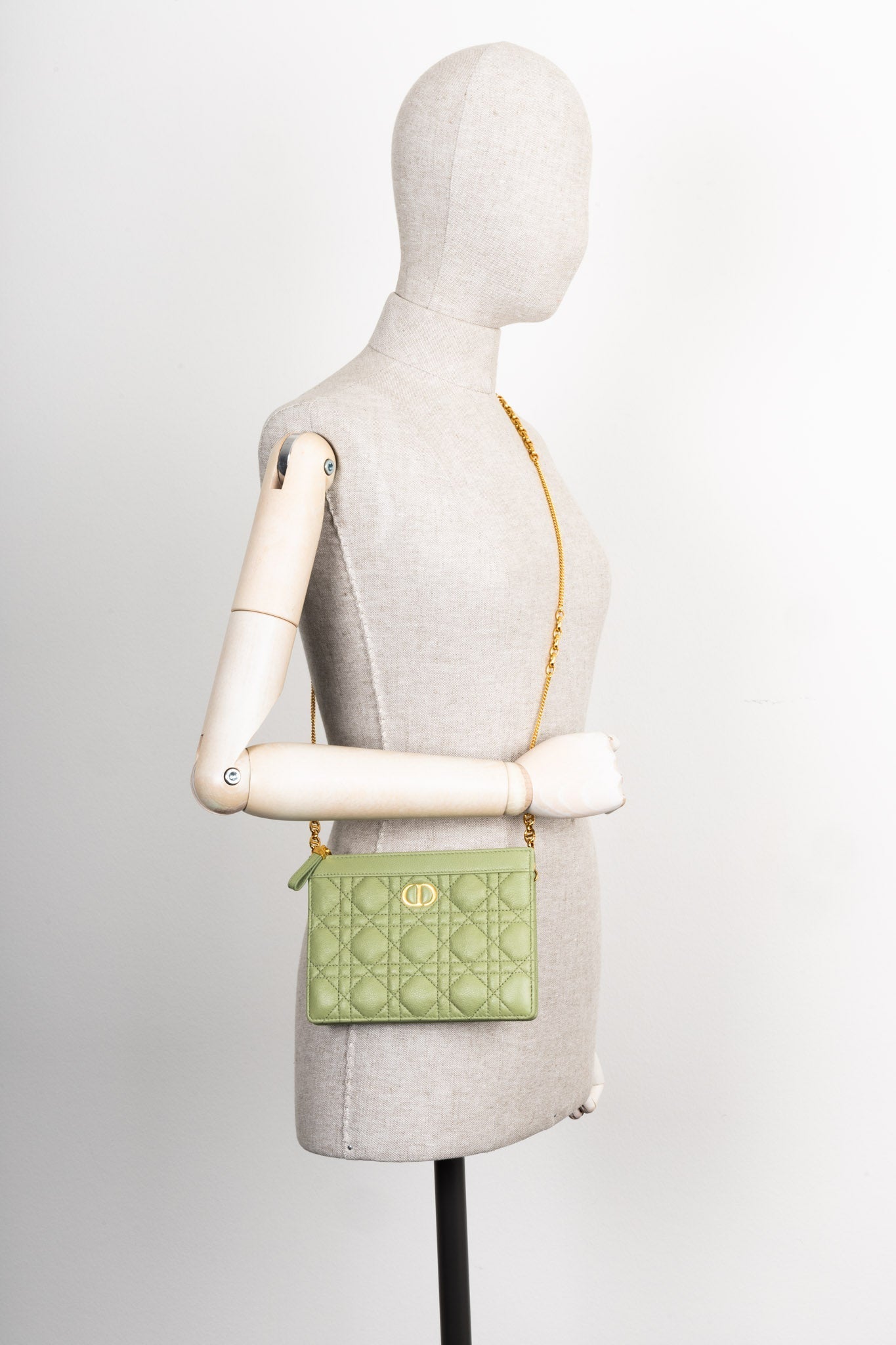 CHRISTIAN DIOR Caro Zipped Pouch with Chain Cedar