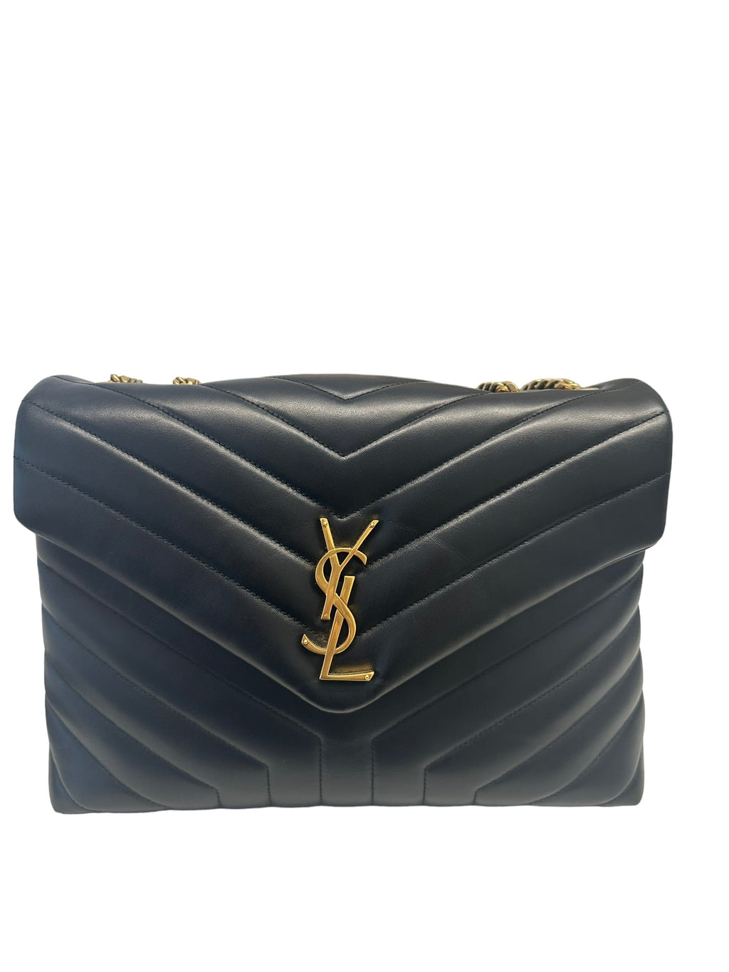 SAINT LAURENT - Black Matelassé Leather Medium Loulou Bag