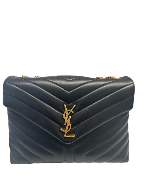 SAINT LAURENT - Black Matelassé Leather Medium Loulou Bag