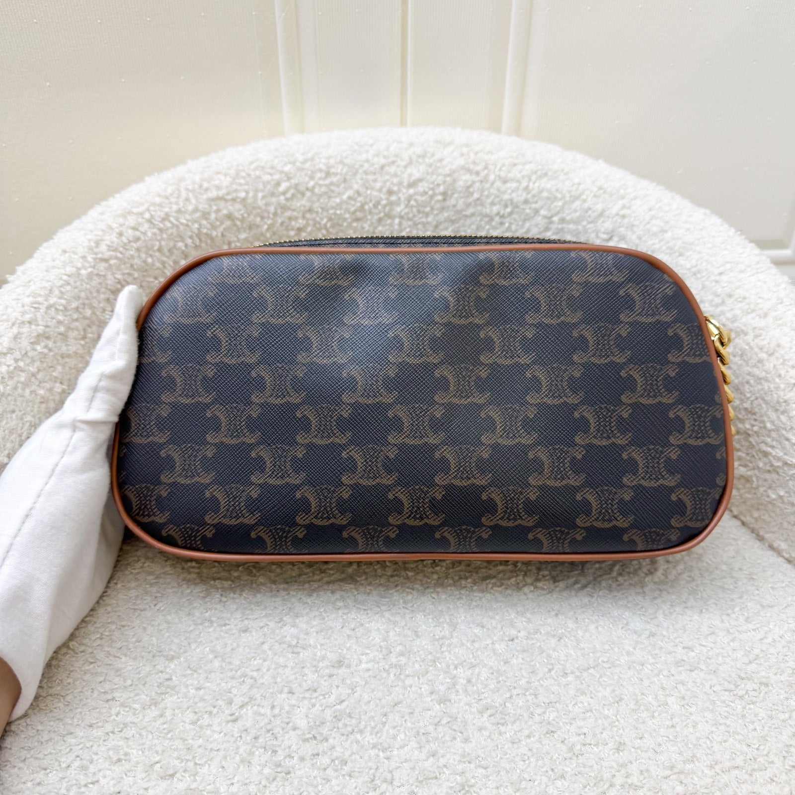 Celine Multi Bag in Triomphe Canvas, Tan Calfskin and GHW (Model: 114122BZJ)