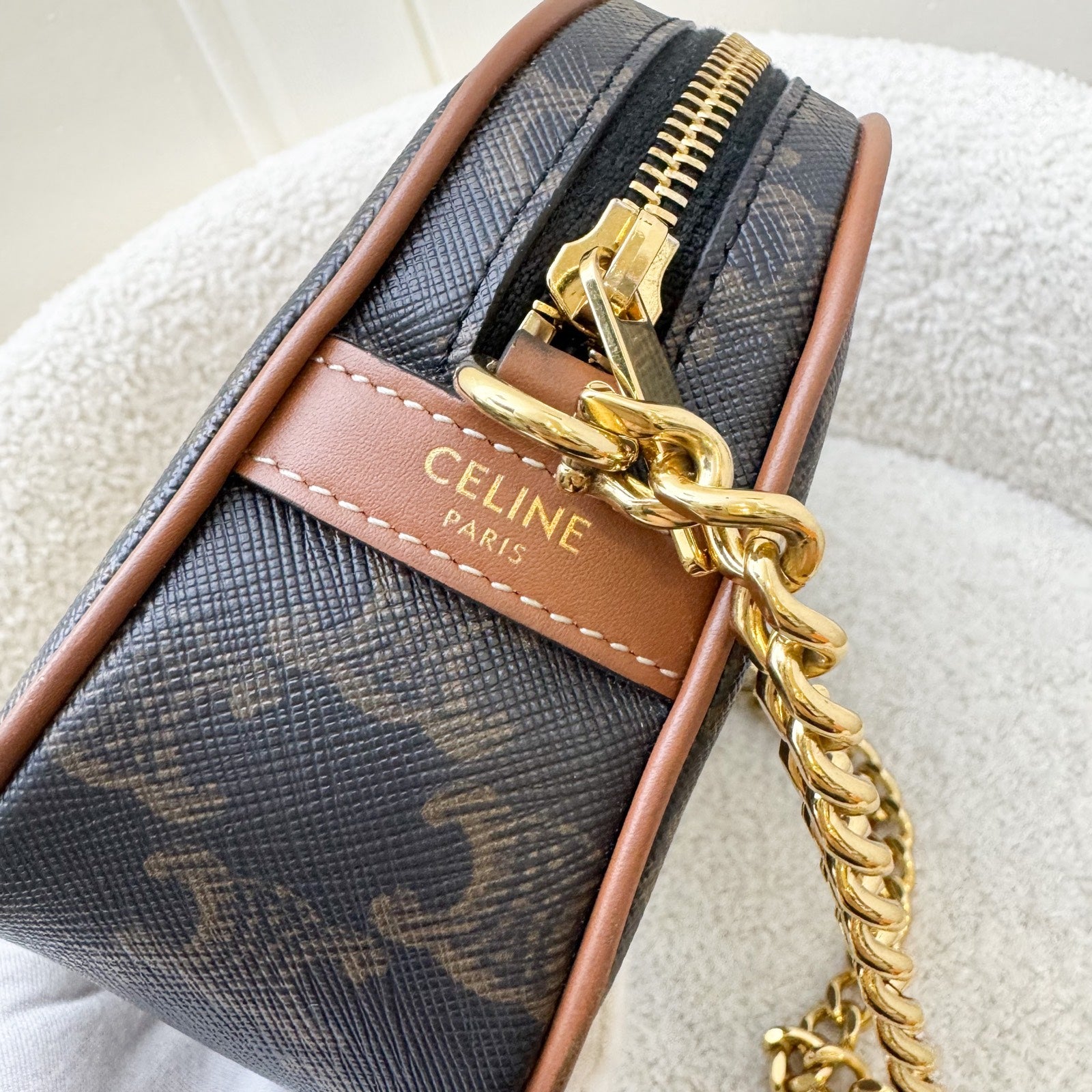 Celine Multi Bag in Triomphe Canvas, Tan Calfskin and GHW (Model: 114122BZJ)