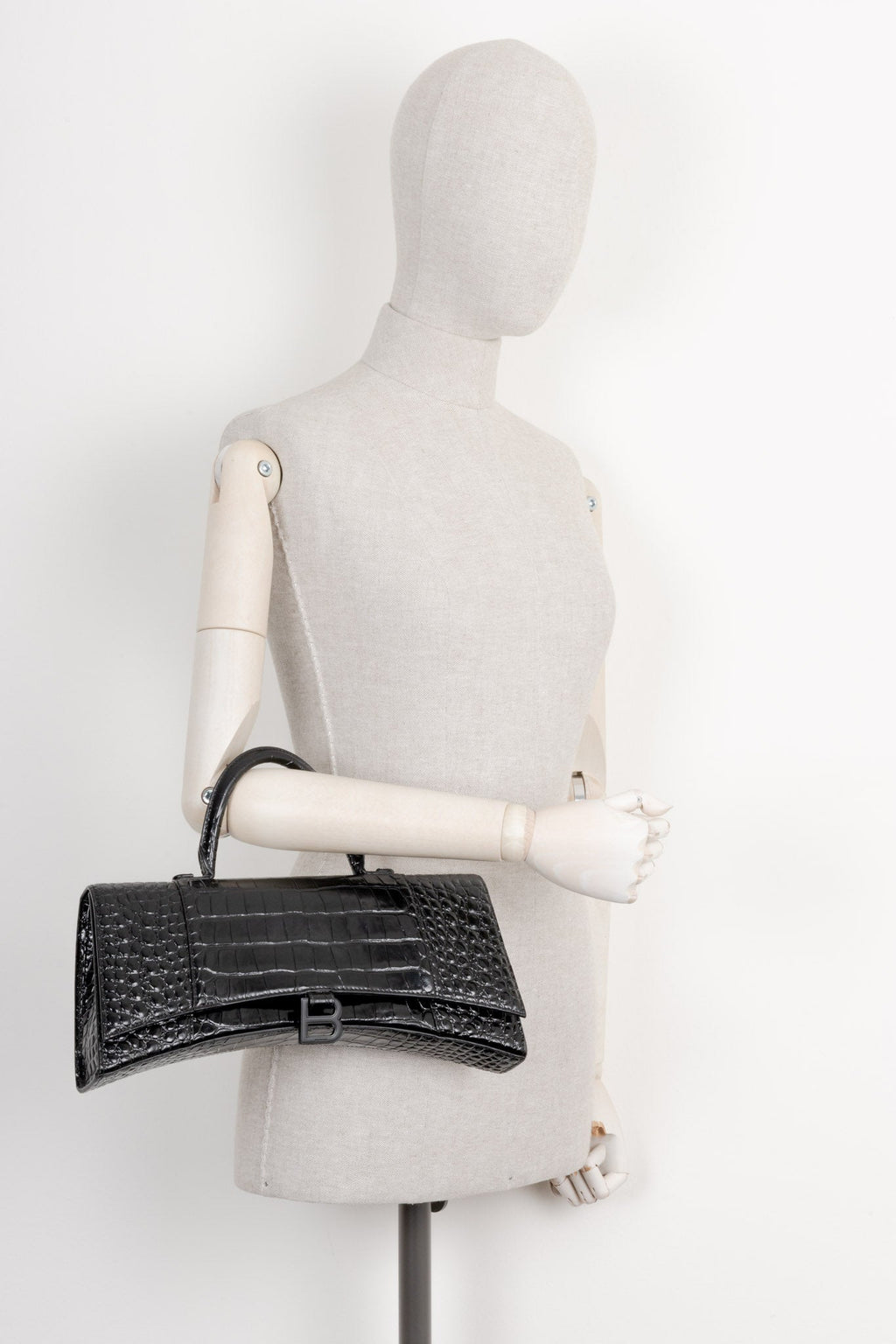 BALENCIAGA Hourglas Stretch Bag Croc Embossed Black