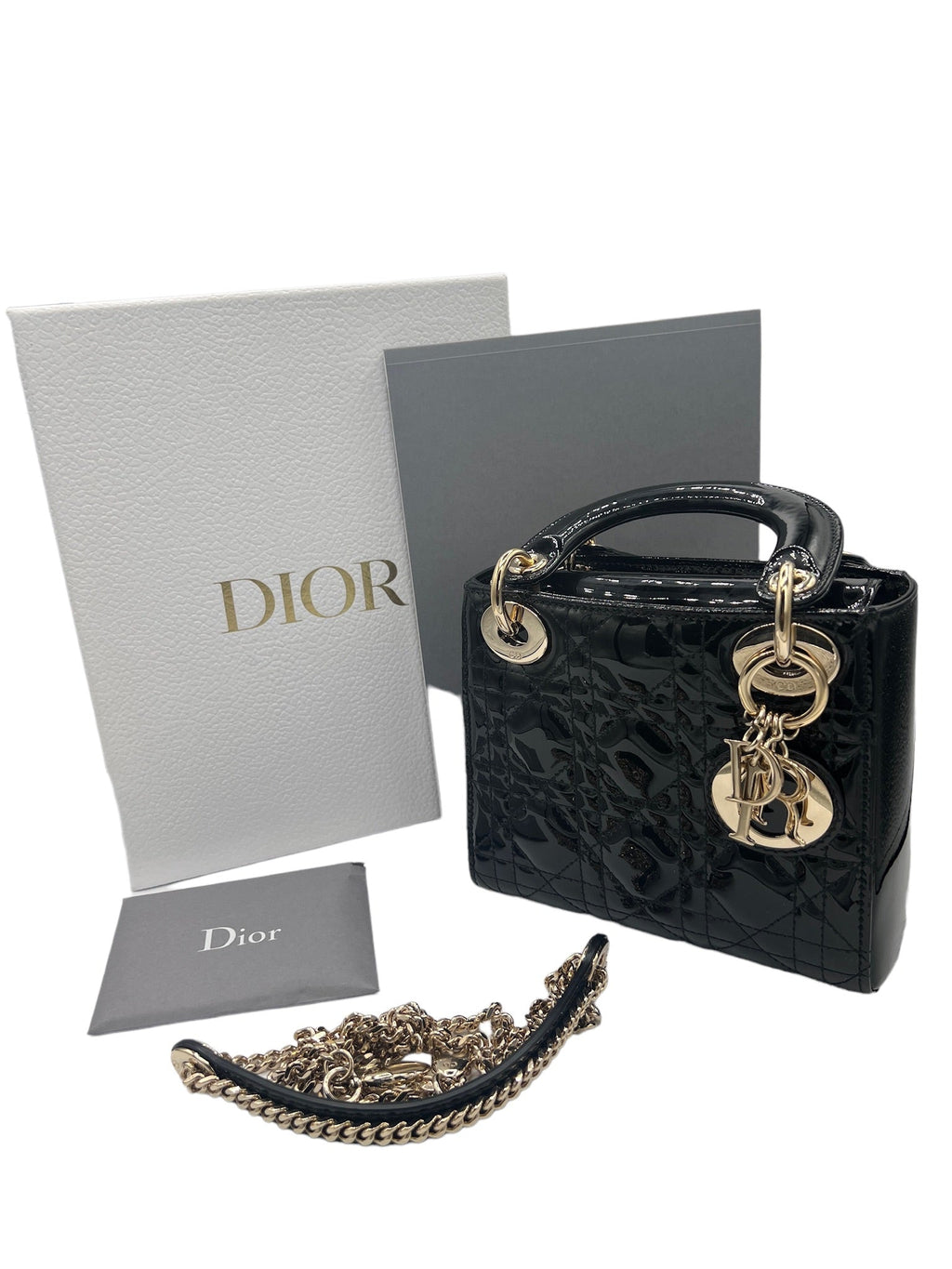 DIOR - Black Patent Lady Dior Mini Bag