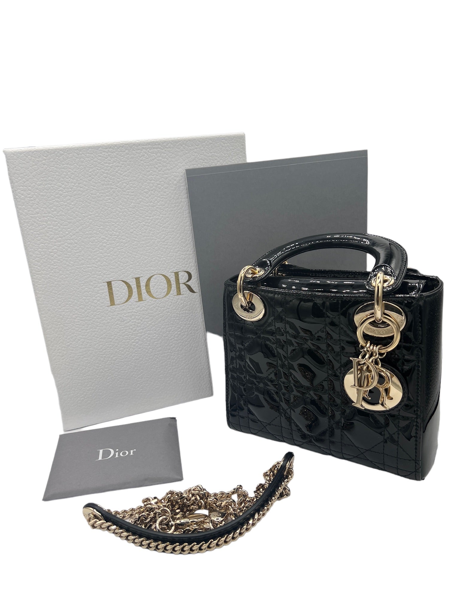 DIOR - Black Patent Lady Dior Mini Bag