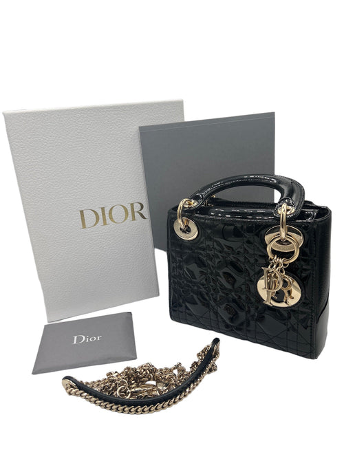 DIOR - Black Patent Lady Dior Mini Bag