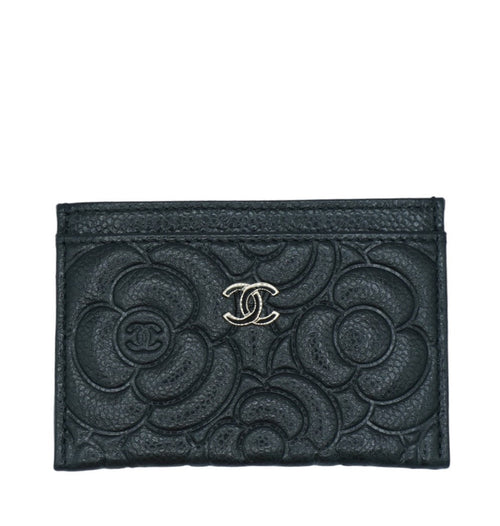 CHANEL - Camellia Card Holder Black Caviar Skin