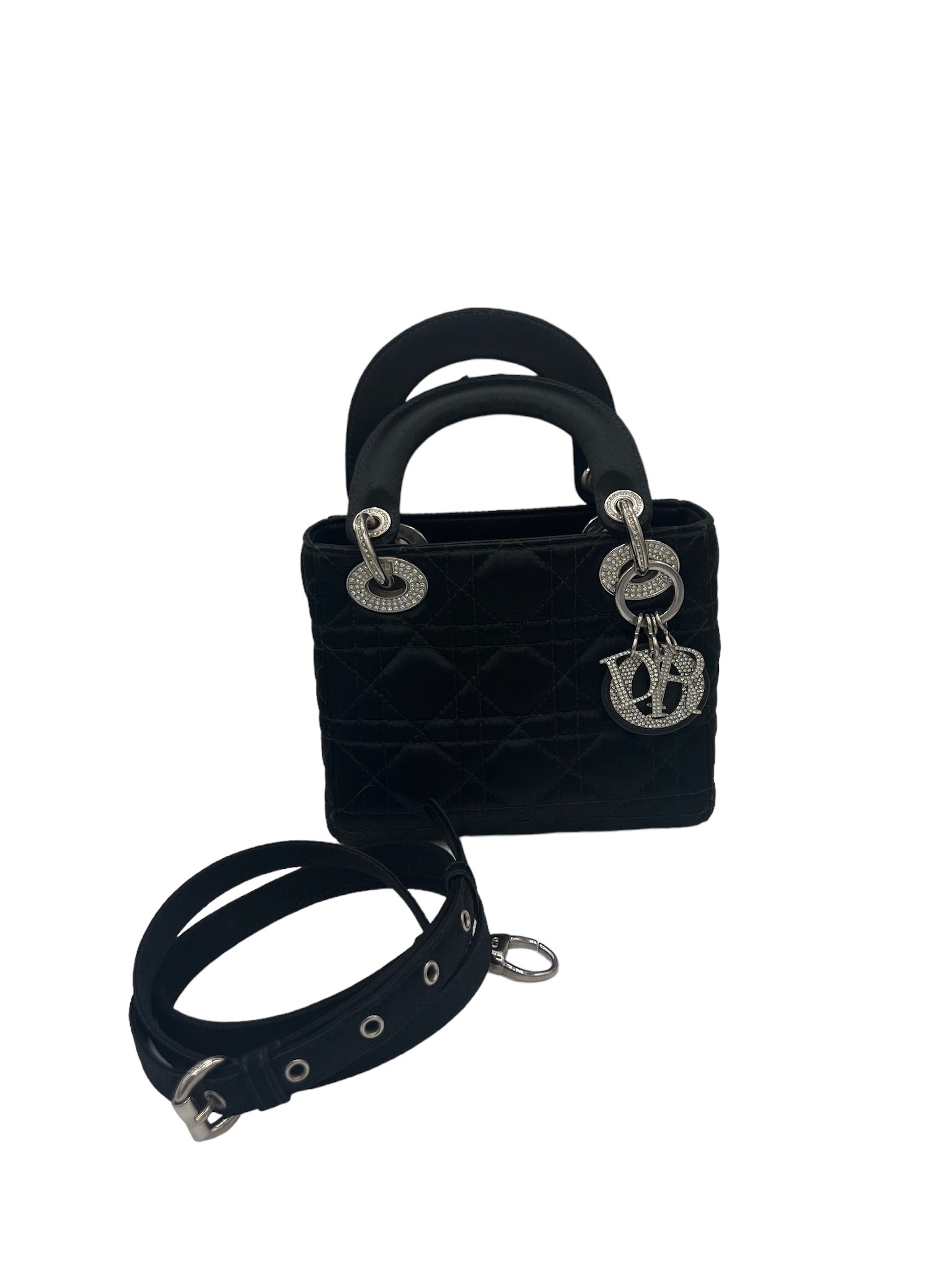 DIOR - Black Satin Lady Dior Mini Bag
