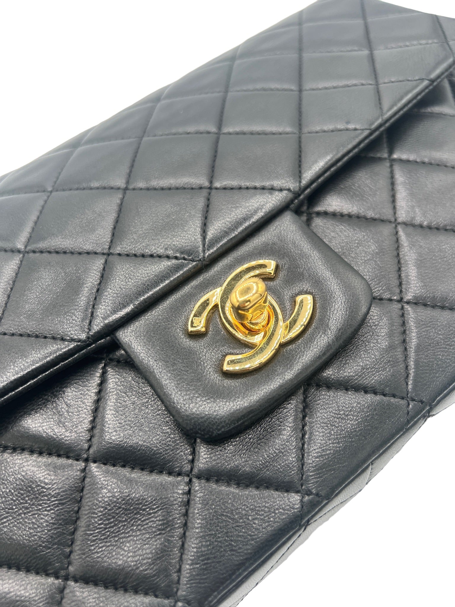 CHANEL - Single Flap Matelasse Black Lambskin Shoulder Bag