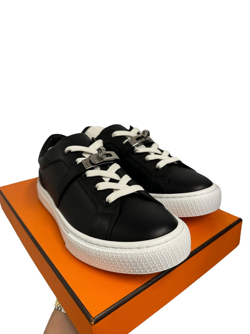 HERMES - Black Calfskin Day Sneaker GHW 37
