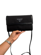 PRADA - Black Tessuto Nylon Vitello Wallet on Strap