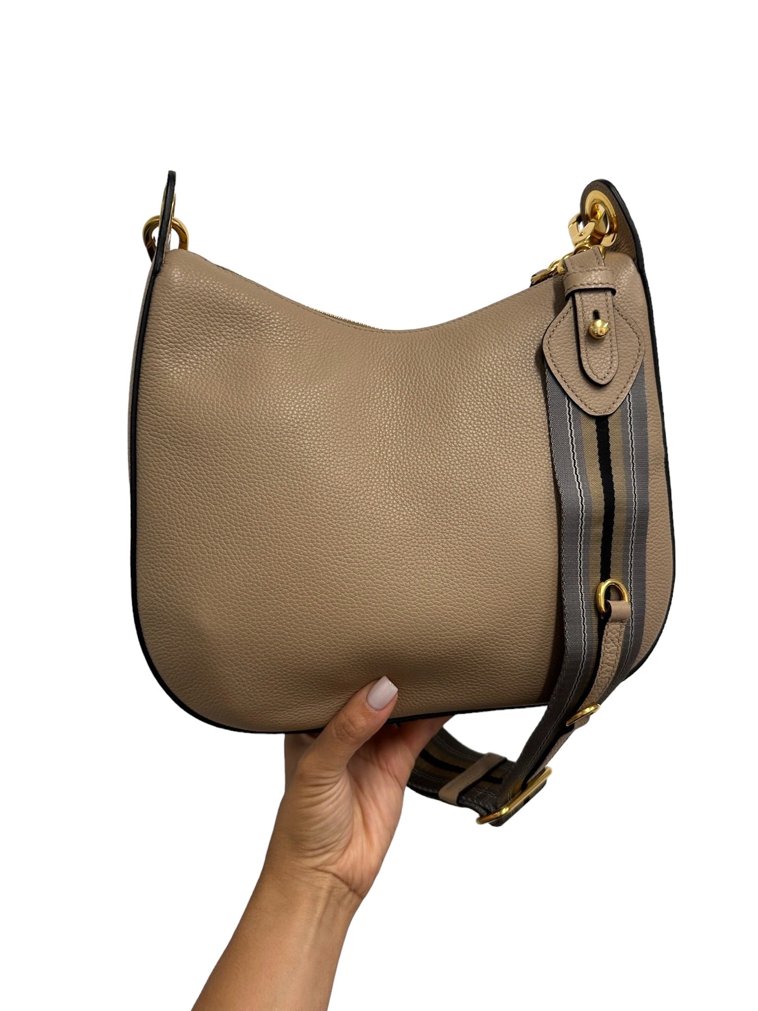 PRADA - Beige Vitello Danio Soft Zip Messenger Hobo