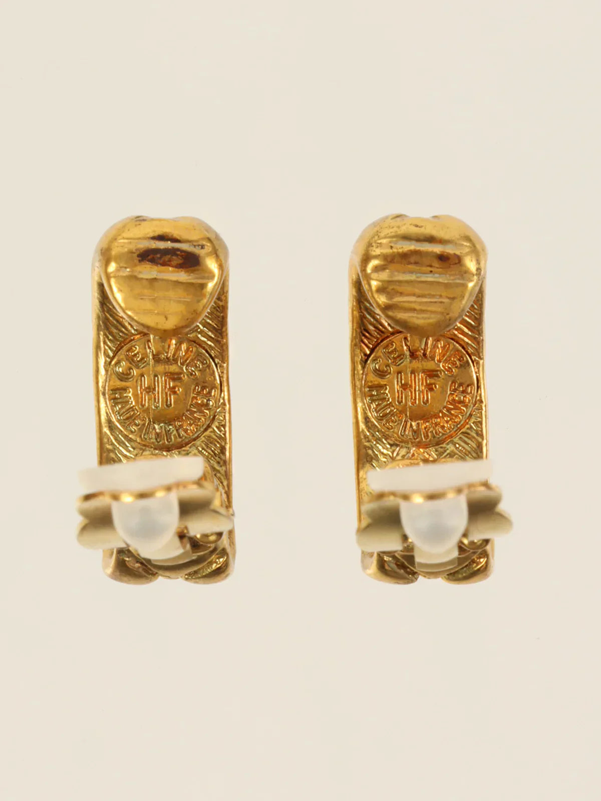 CELINE Design Half Hoop Earrings Gold