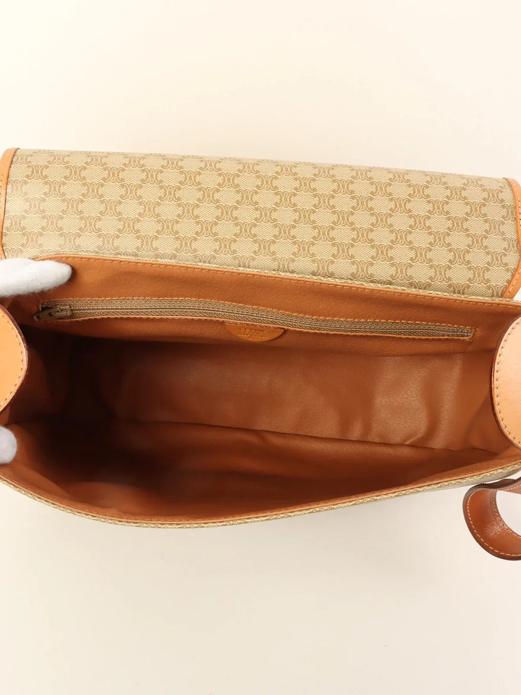 CELINE Macadam Pattern Logo Embossed Shoulder Bag Beige