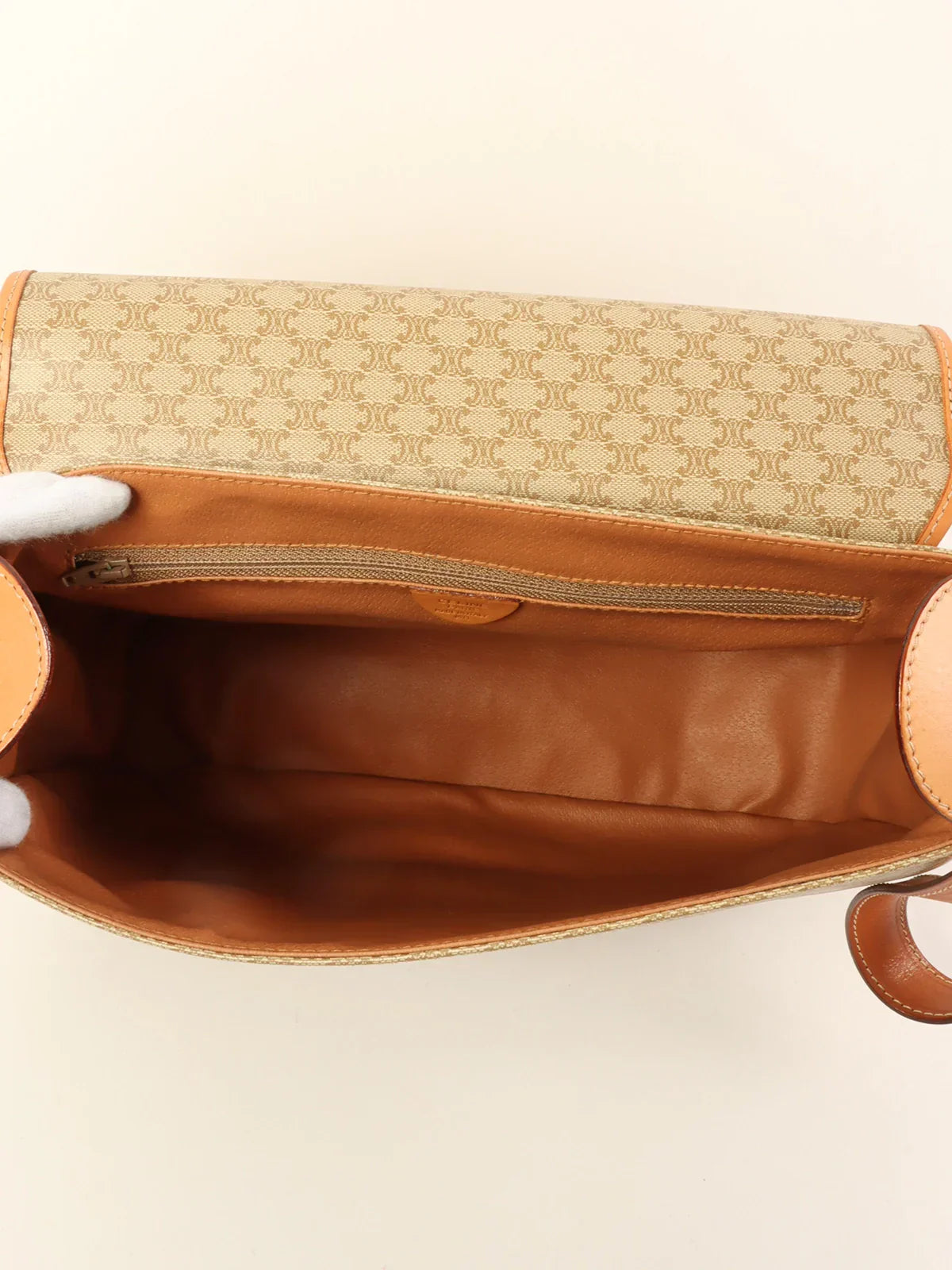 CELINE Macadam Pattern Logo Embossed Shoulder Bag Beige