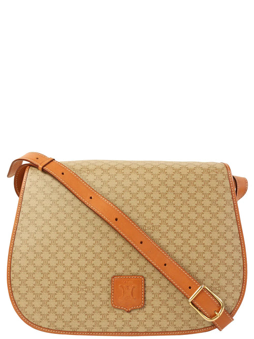 CELINE Macadam Pattern Logo Embossed Shoulder Bag Beige