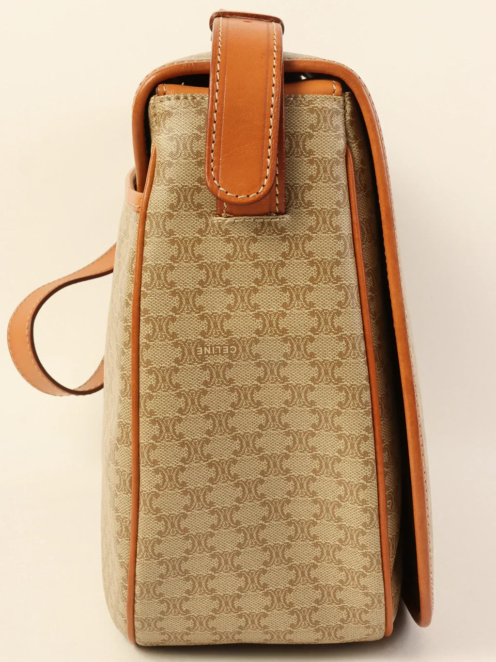 CELINE Macadam Pattern Logo Embossed Shoulder Bag Beige