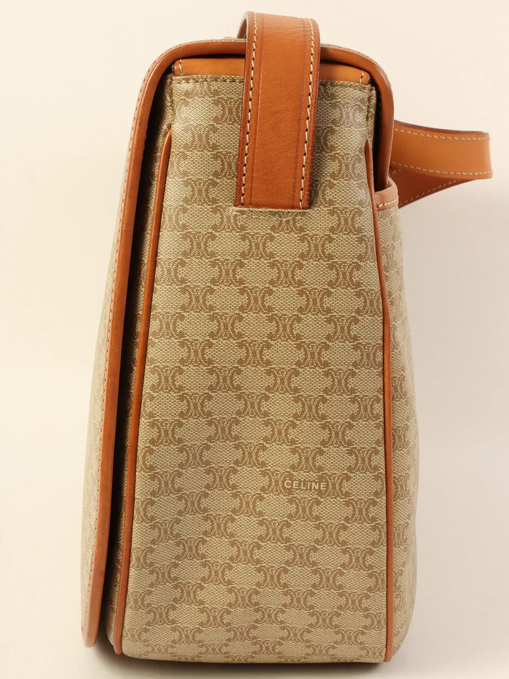 CELINE Macadam Pattern Logo Embossed Shoulder Bag Beige