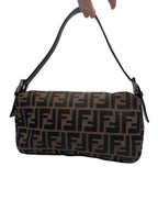 FENDI - Brown Jacquard Baguette Handbag