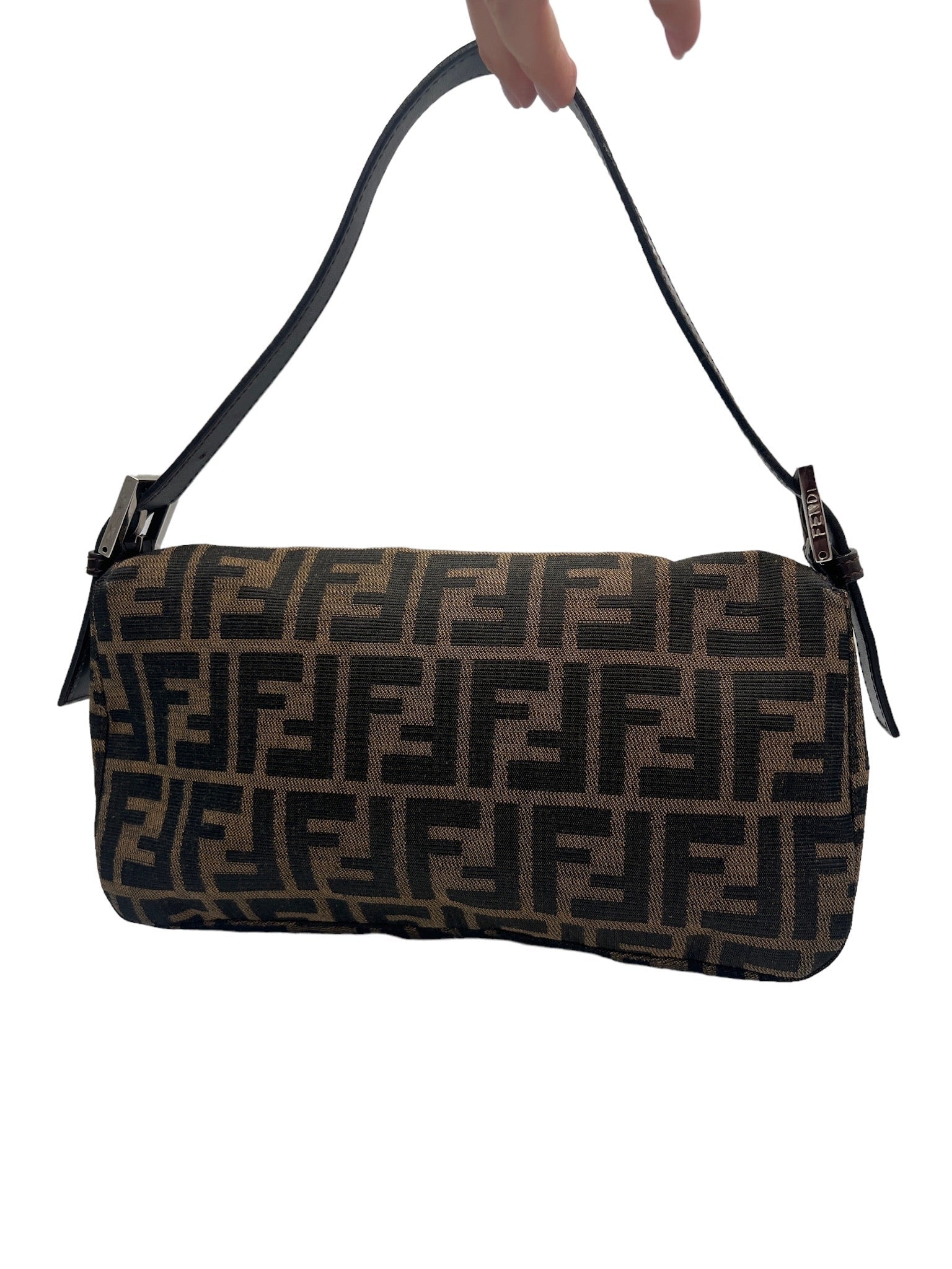 FENDI - Brown Jacquard Baguette Handbag