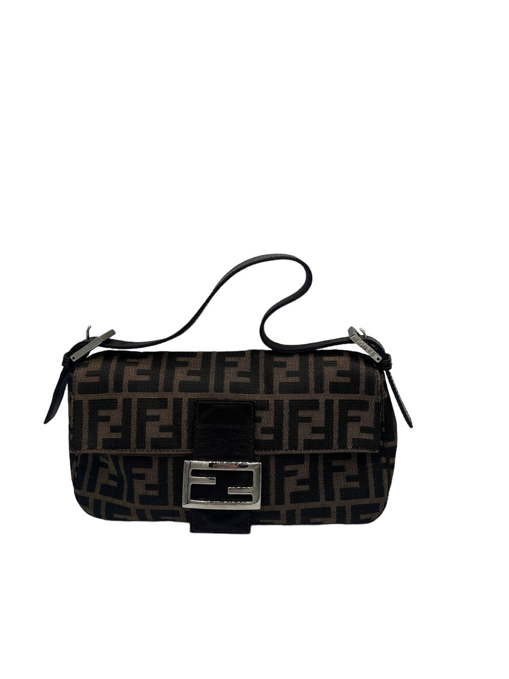 FENDI - Brown Jacquard Baguette Handbag