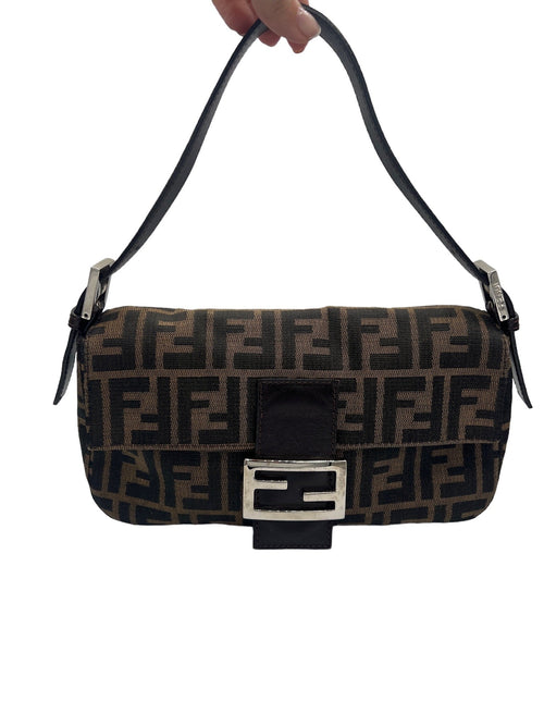 FENDI - Brown Jacquard Baguette Handbag