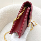Saint Laurent YSL Small Wallet on Chain WOC in Dark Red Grained Leather and GHW