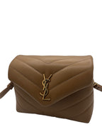 SAINT LAURENT- Calfskin Y Quilted Monogram Toy Loulou Satchel Brown