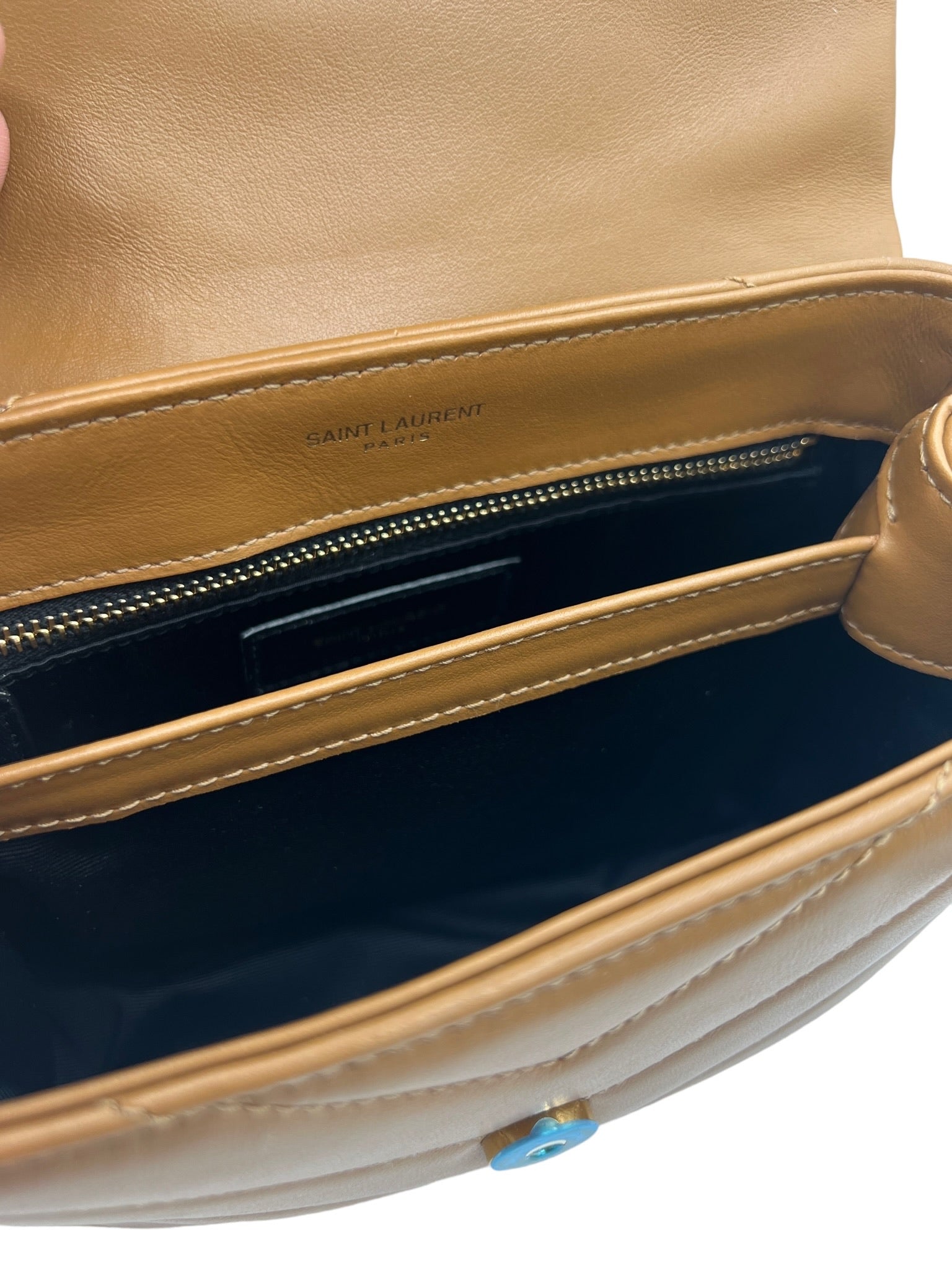SAINT LAURENT- Calfskin Y Quilted Monogram Toy Loulou Satchel Brown
