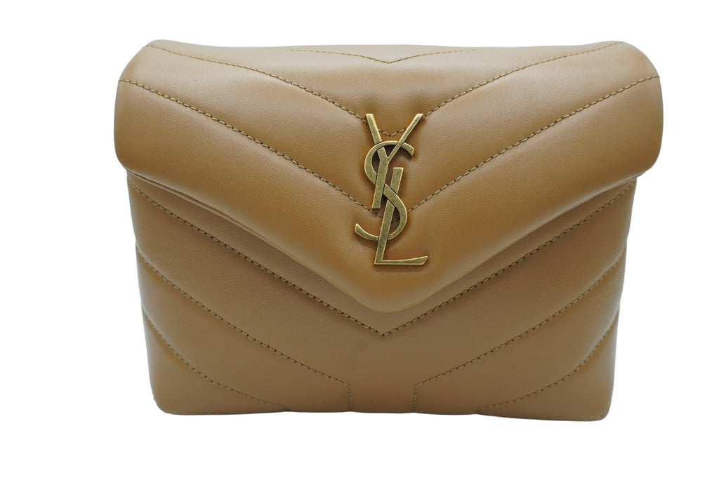 SAINT LAURENT- Calfskin Y Quilted Monogram Toy Loulou Satchel Brown